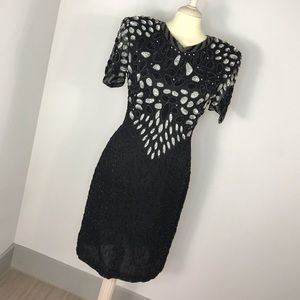 Vintage sequins SILKY NITES Black Silver Dress.